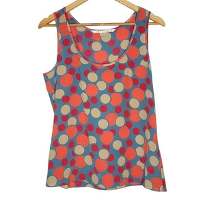 Nougat London Size 2 Women's 100% Silk Gray Dot Pattern Sleeveless‎ Tank Top